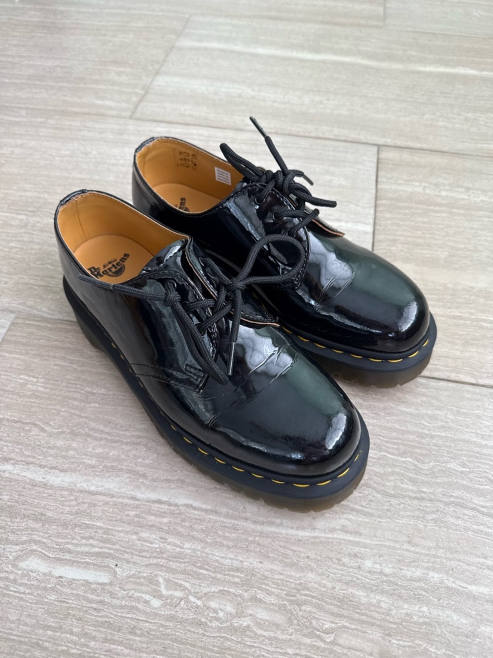Dr. Martens 1461 Bex Black Patent Leather Platform Oxfords, 9/EU 40